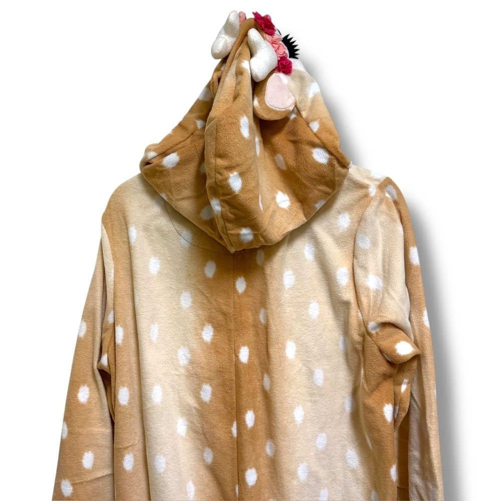 New Women Plus Size 1X/2X Deer Fawn Union Suit Hooded Spotted‎ Fleece Brown - Picture 5 of 8